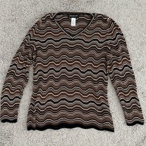 Jones New York Collection V-Neck Sweater - Brown and Black Zigzag
